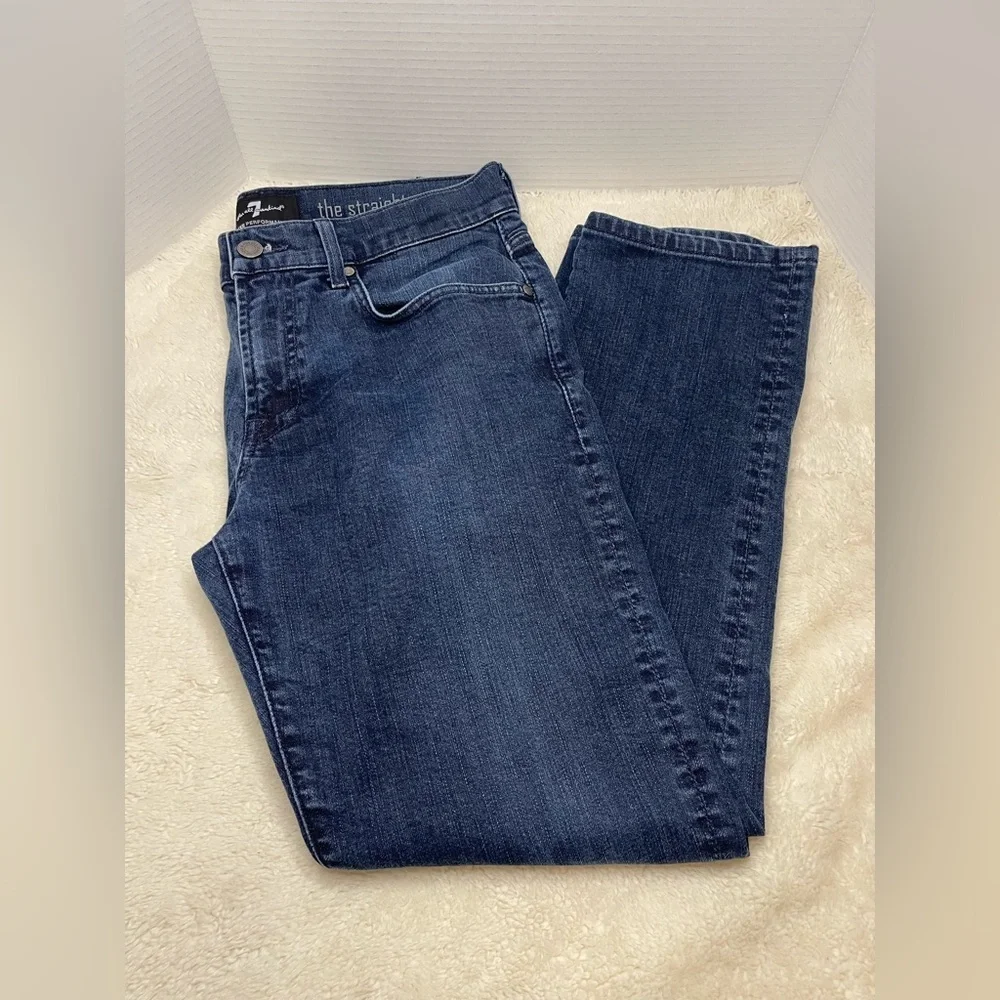 7 For All Mankind Jeans 32 Straight Leg Luxe Performance Stretch Denim - Picture 2 of 8